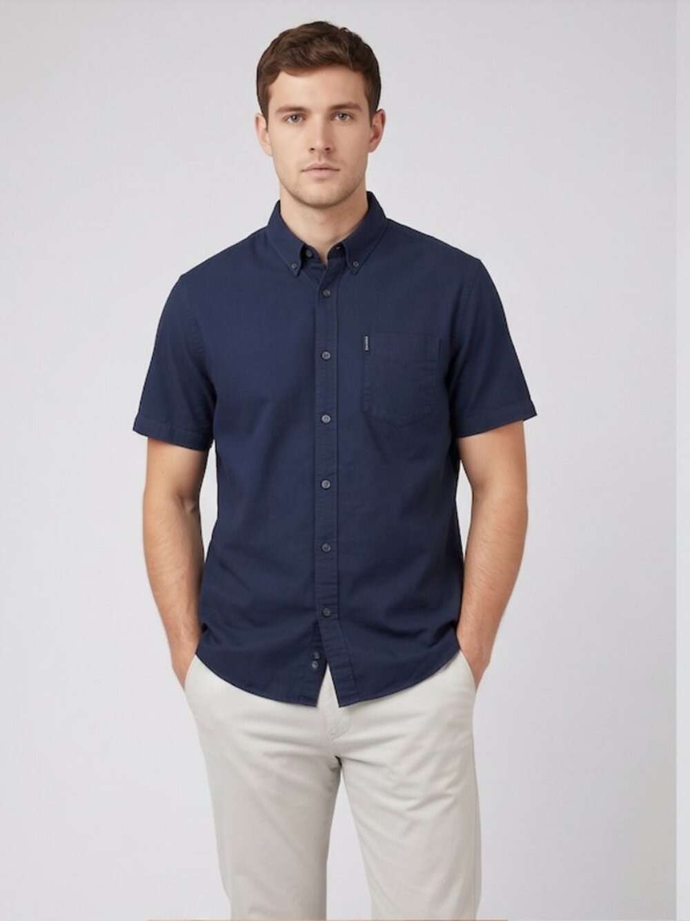 Ben Sherman Dark Navy Short Sleeve Oxford Shirt – Classic Mod Button-Down